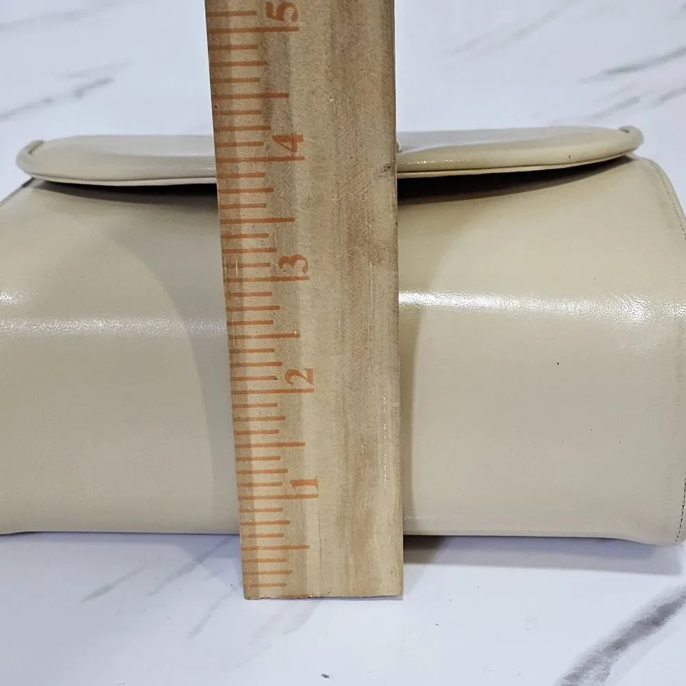 Vintage 60s Theodore Taupe Cream Mini‎ Leather Crossbody Bag with Gold Hardware